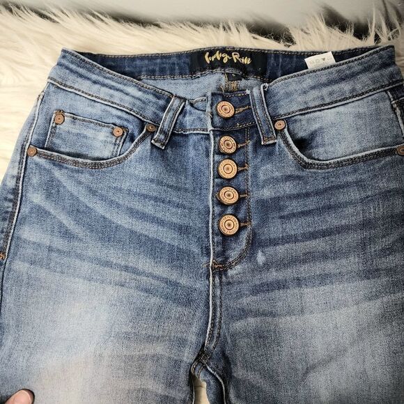Indigo Reins distressed hem button fly high rise jeans size 5 juniors - Picture 6 of 8